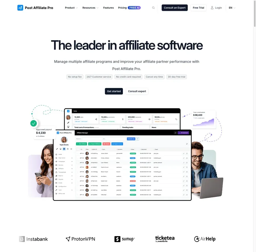 Post Affiliate Pro — úvodná obrazovka postaffiliatepro.com